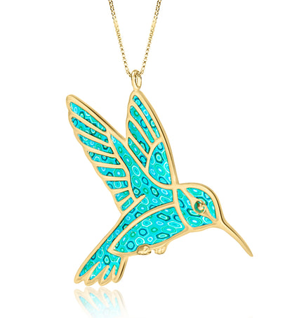 Gold Plated Sterling Silver Hummingbird Necklace Pendant