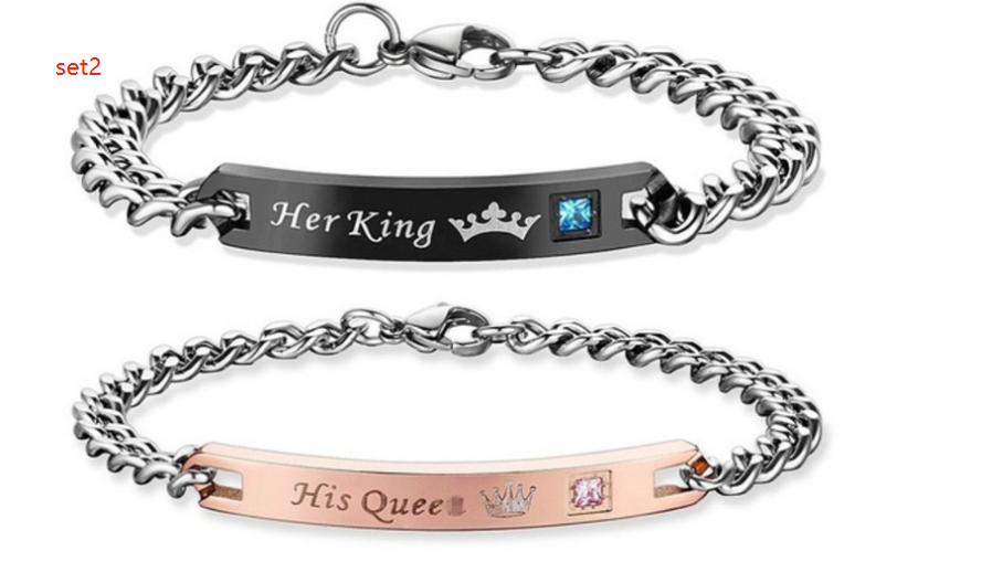 Regal Bond: King and Queen Couples Bracelet Set 3