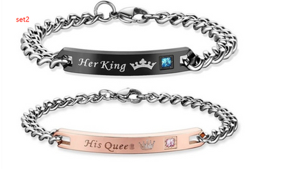 Regal Bond: King and Queen Couples Bracelet Set 3