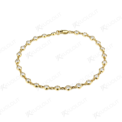 Kuololit Moissanite Chain Bracelets for Women Solid 585 14K 10K Yellow Gold Bezel set Bracelet for Romantic Engagement Group Buy