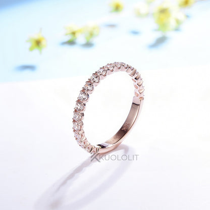 Kuololit 0.65CTW Moissanite Ring for Women Solid 18K 14K 10K Rose Gold 3/4 Eternity Band for Engagement Wedding Christmas Gifts