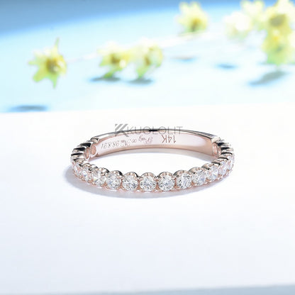 Kuololit 0.65CTW Moissanite Ring for Women Solid 18K 14K 10K Rose Gold 3/4 Eternity Band for Engagement Wedding Christmas Gifts