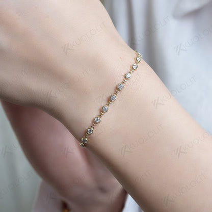 Kuololit Moissanite Chain Bracelets for Women Solid 585 14K 10K Yellow Gold Bezel set Bracelet for Romantic Engagement Group Buy