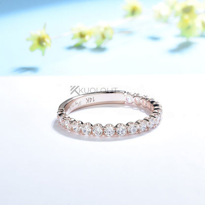 Kuololit 0.65CTW Moissanite Ring for Women Solid 18K 14K 10K Rose Gold 3/4 Eternity Band for Engagement Wedding Christmas Gifts